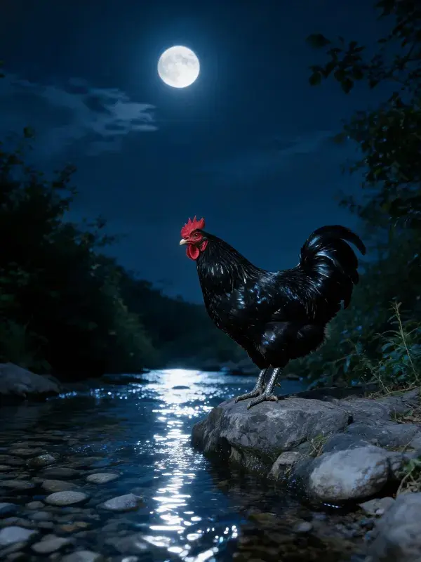 月夜溪边乌骨公鸡姿态