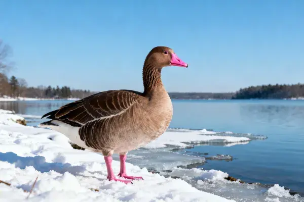 白额雁雪地湖畔站立图