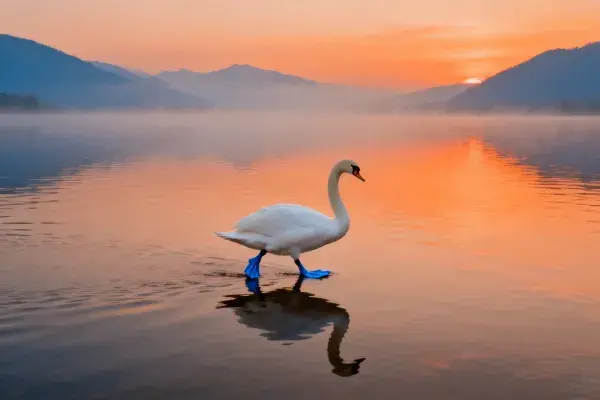 日落时分的湖泊疣鼻天鹅景观