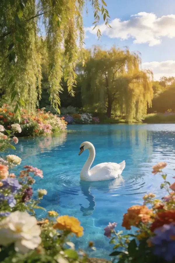 疣鼻天鹅在清澈湖水中的游动