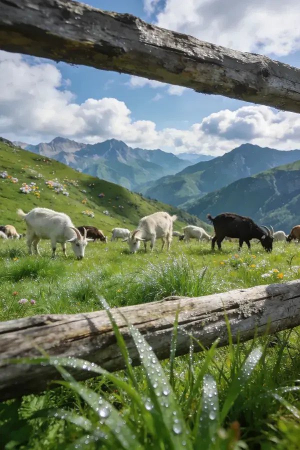 山地草甸山羊觅食场景