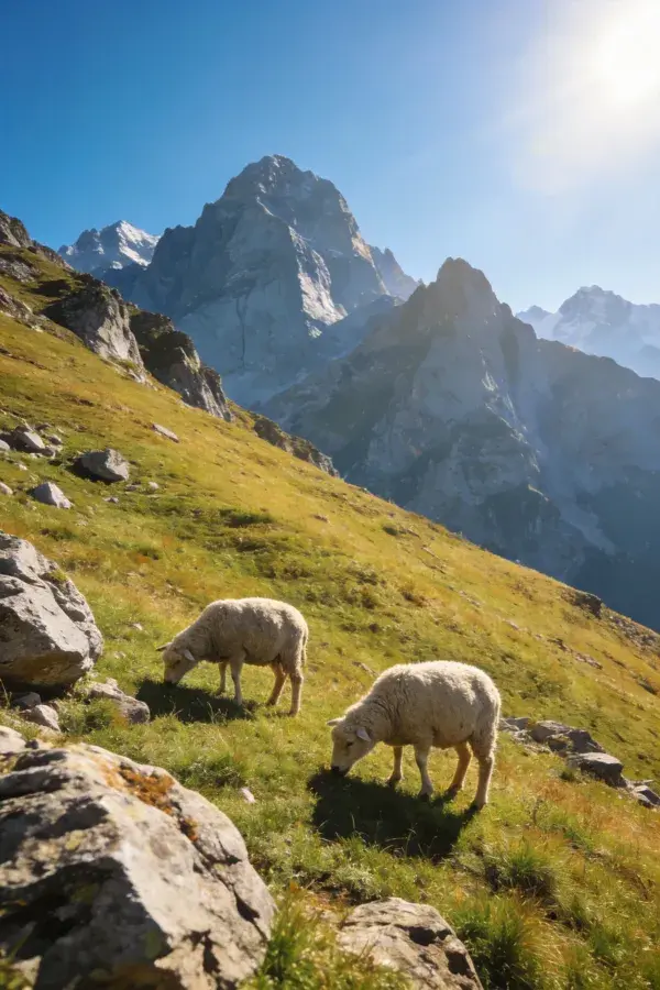高山草地绵羊放牧场景