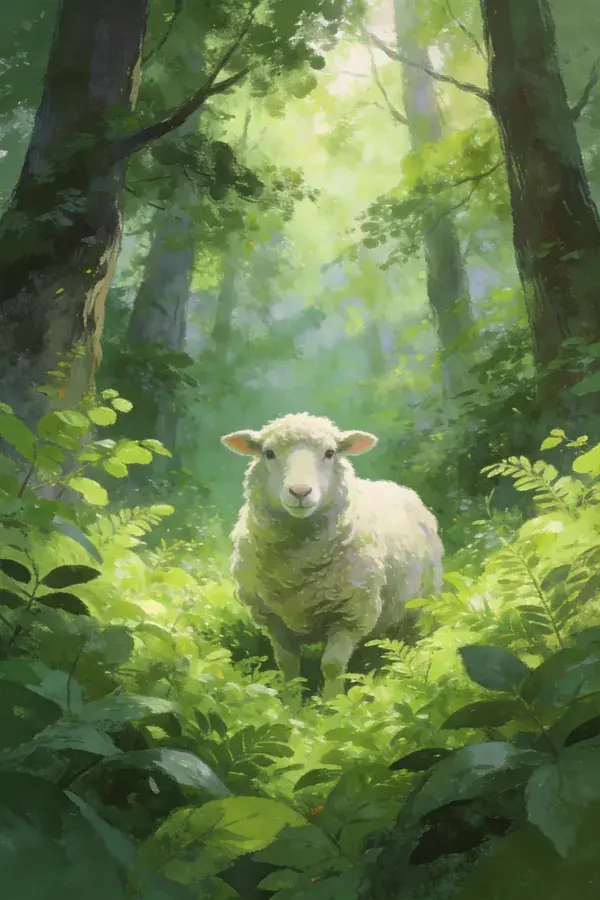 阳光森林里的绵羊场景