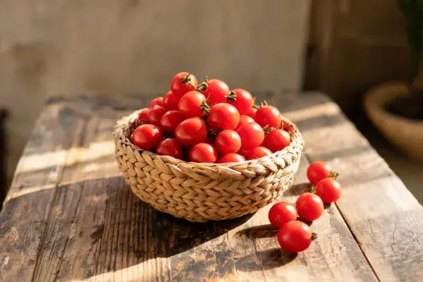 小番茄编织篮木桌展示