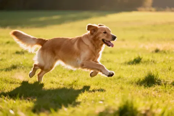金毛寻回犬奔跑于草地场景