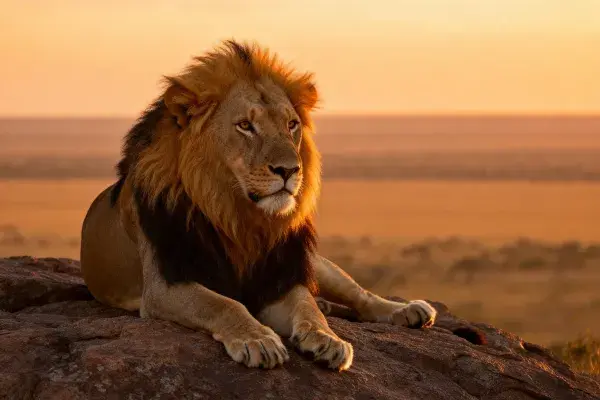 雄狮在岩石上的草原场景捕捉