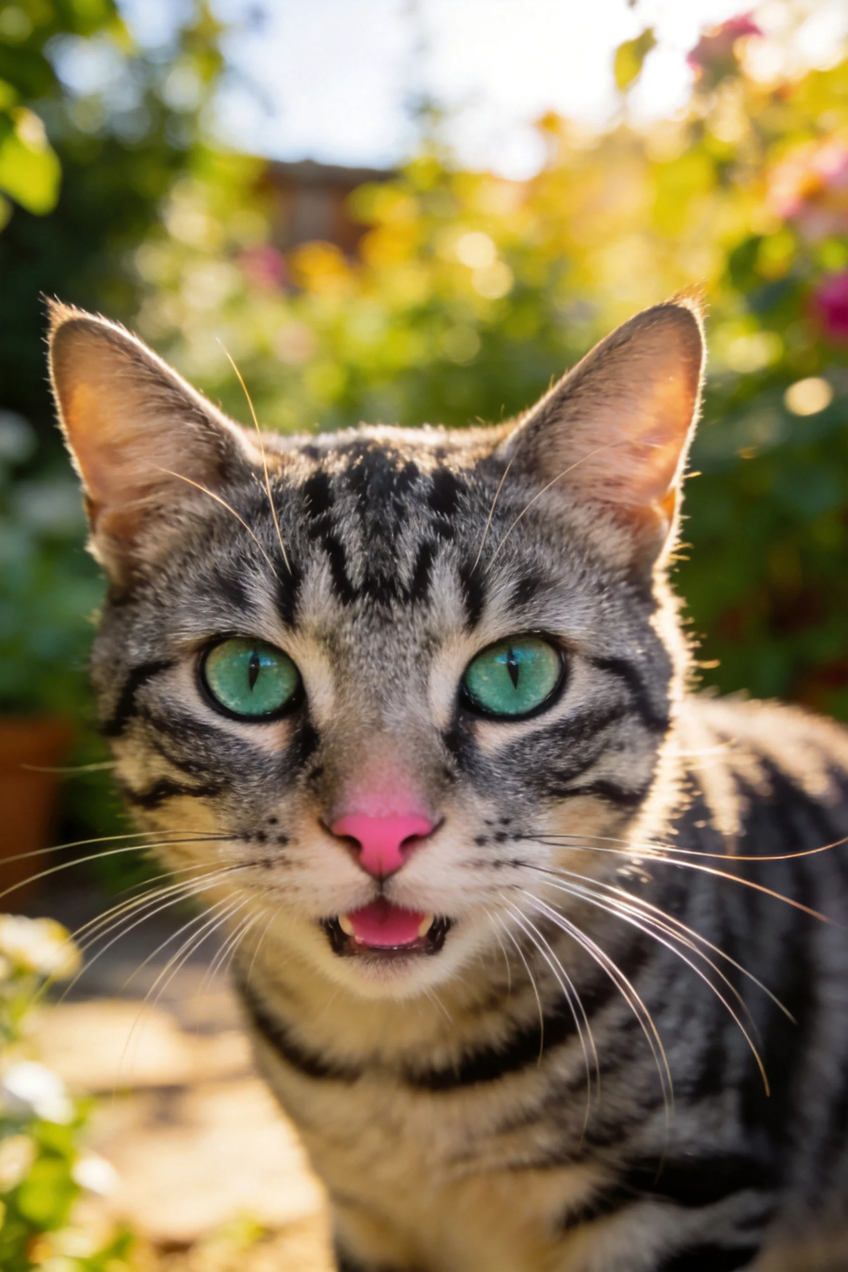 孟加拉猫,绿色眼睛明亮清晰,面部皮毛纹理细致可见。