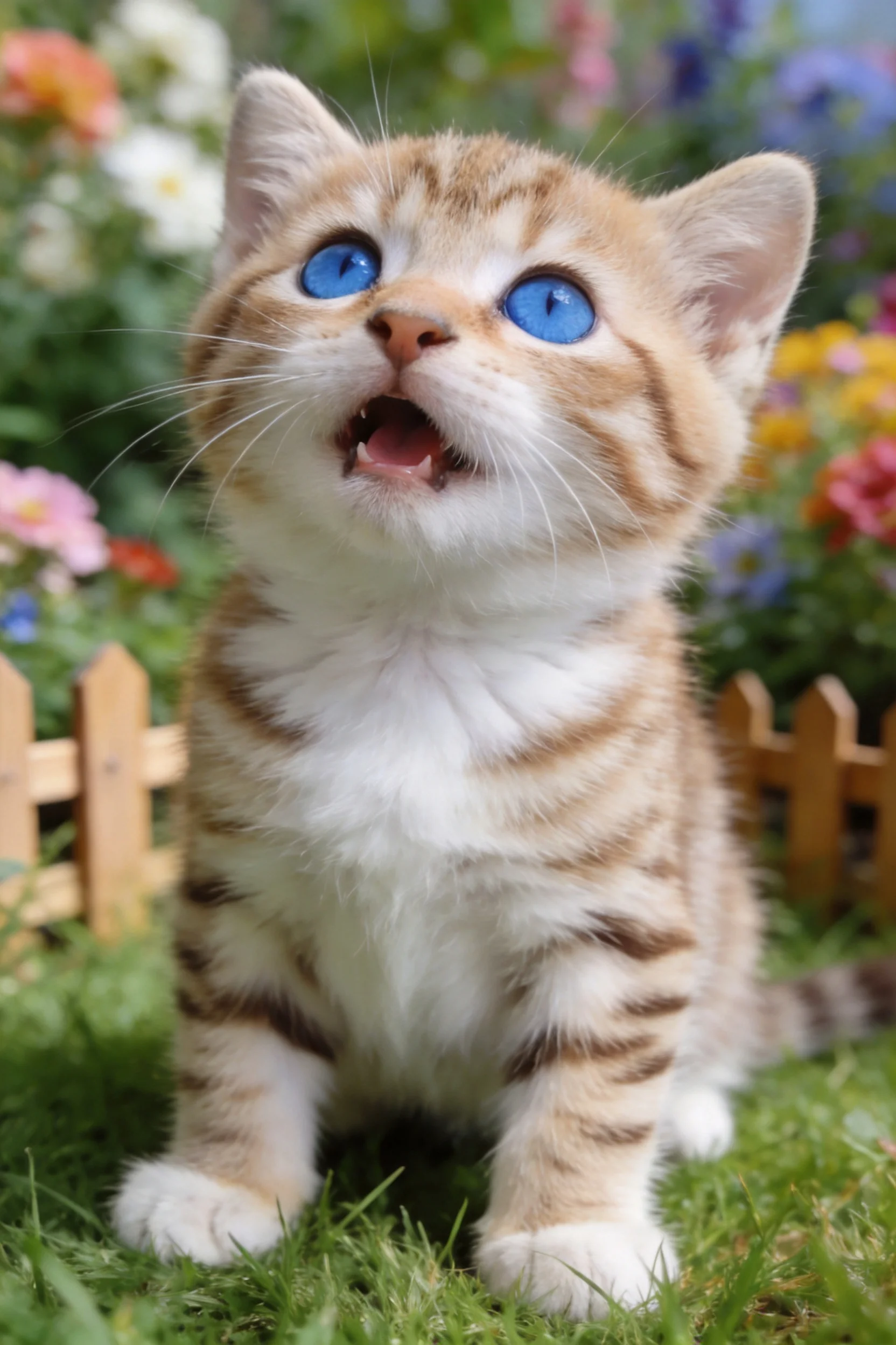 橘蓝眼短毛家猫有着明亮的蓝色眼睛和橙白相间的斑纹。