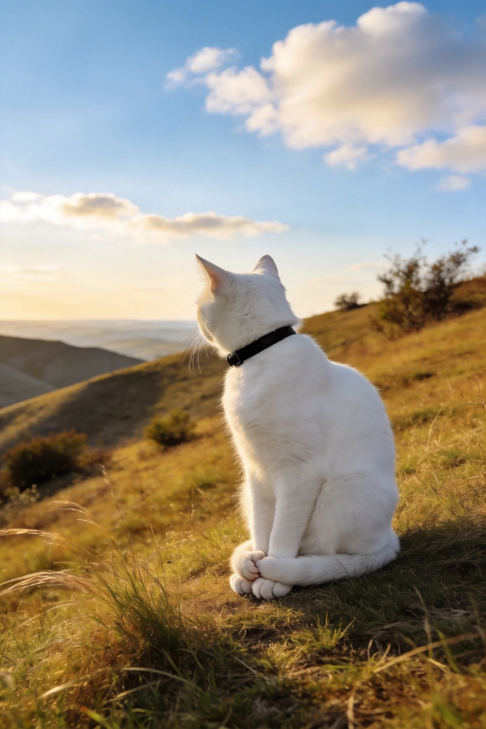 白短毛家猫安静地坐在草地上,白色的毛发在阳光下显得格外柔软。