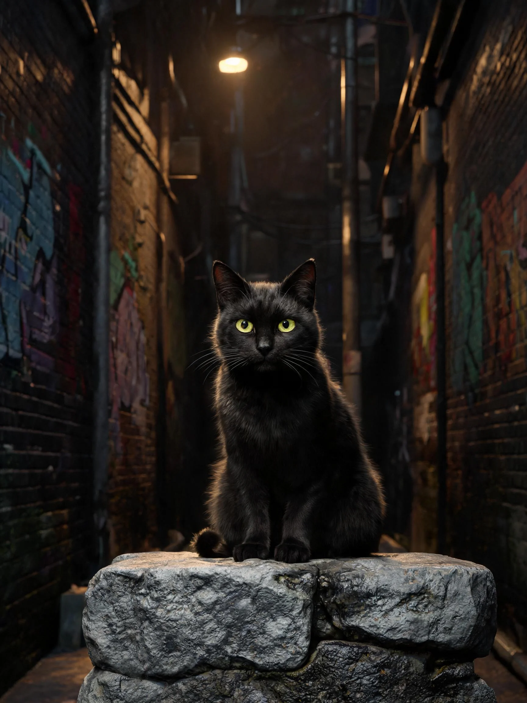 短毛家猫有着乌黑蓬松的皮毛，黄色眼睛明亮注视前方。
