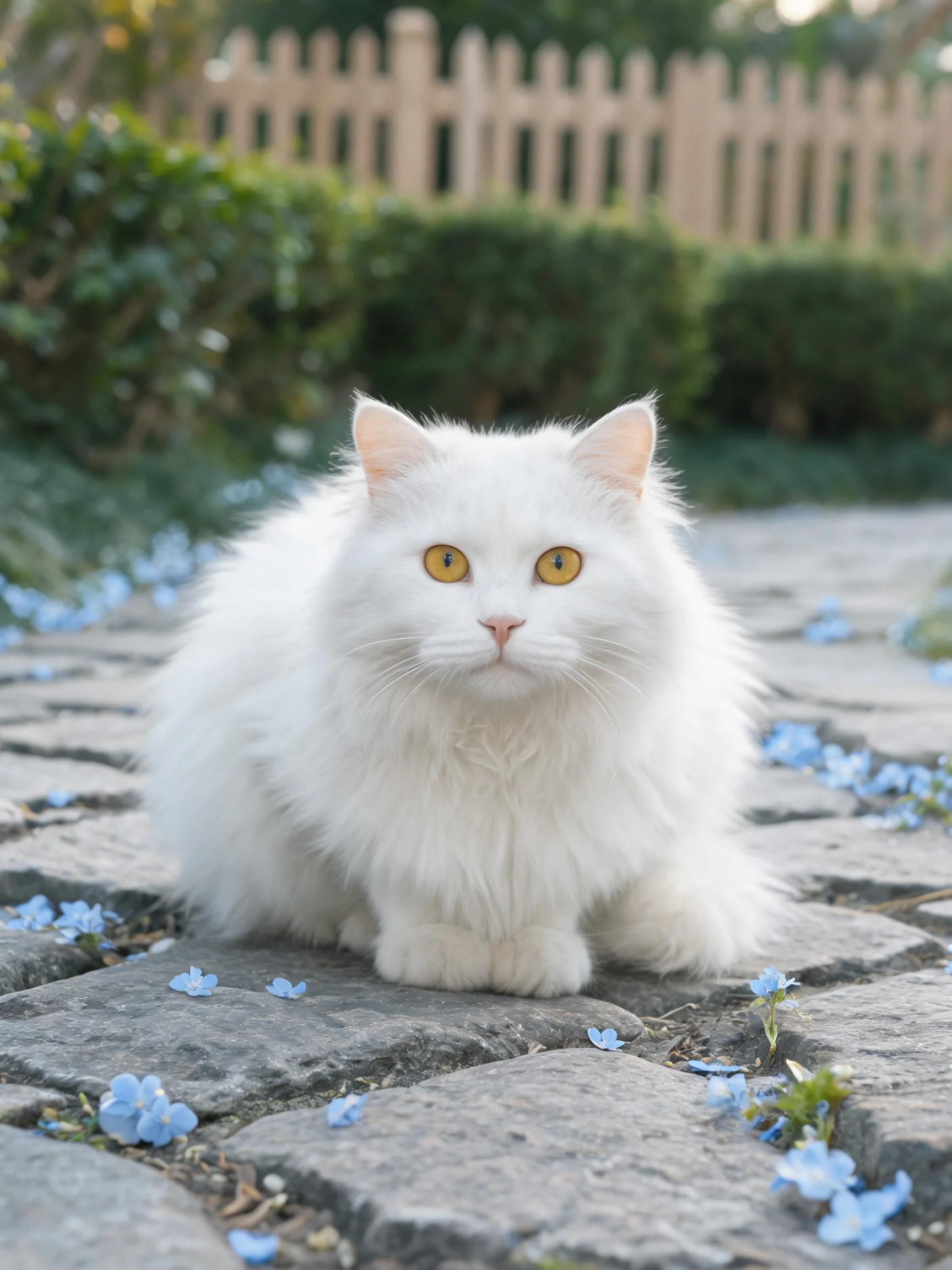 白色土耳其安哥拉猫有着蓬松洁白的被毛与明亮的黄色眼睛。