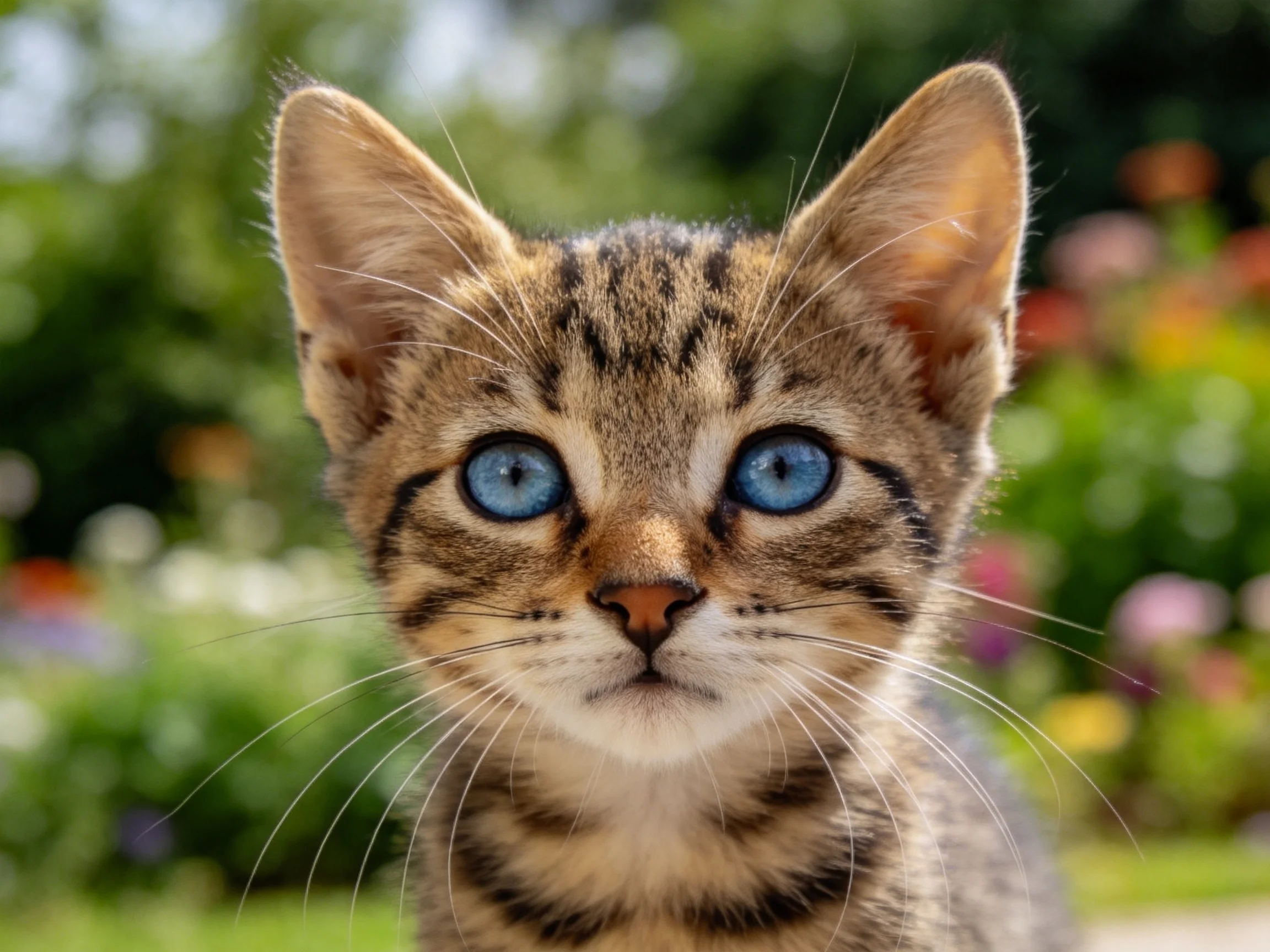 孟加拉猫幼崽有着清澈的蓝色大眼睛,毛发短而柔软,正安静地注视着镜头。