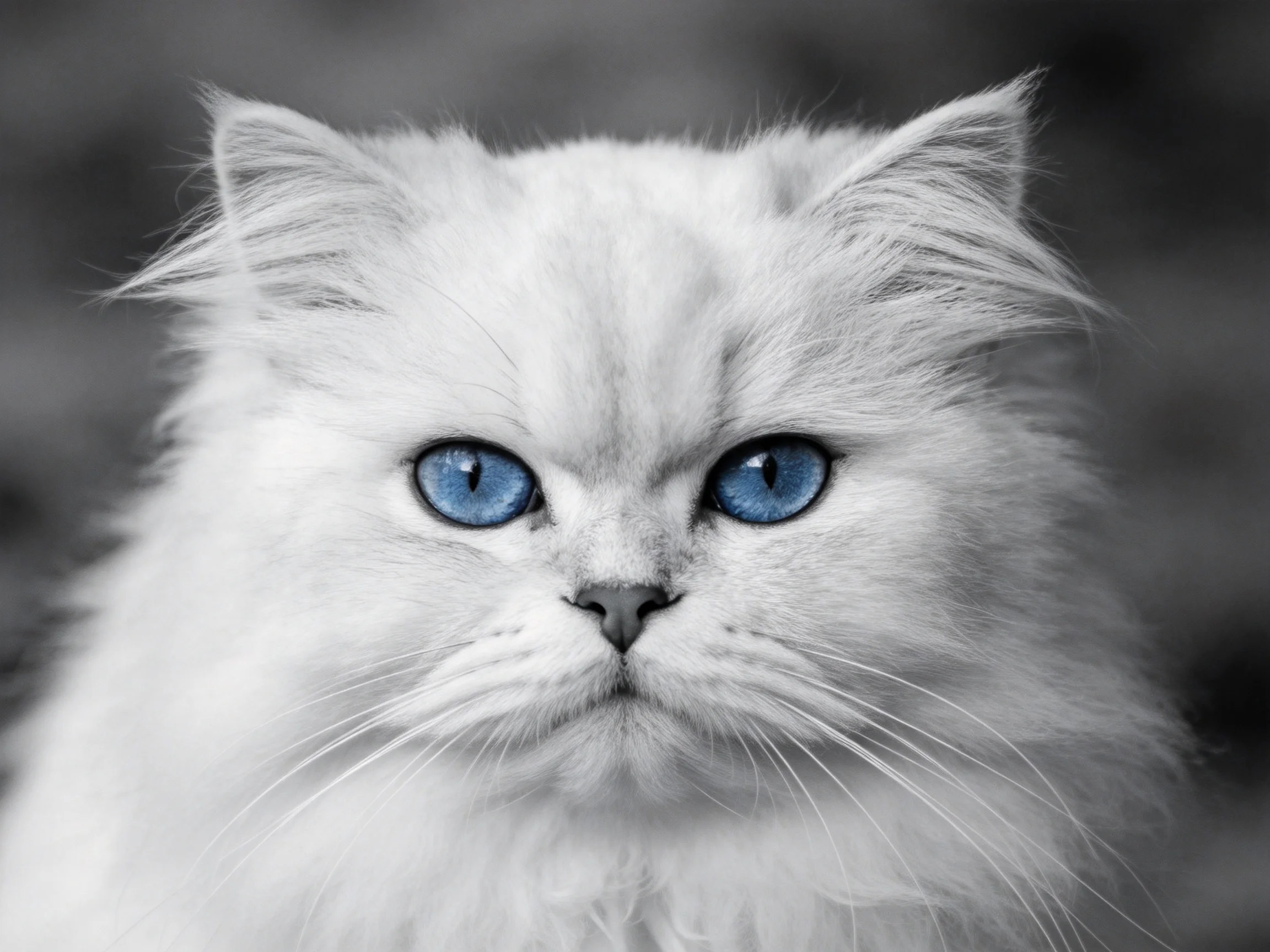 波斯长毛猫有着明亮的蓝色眼睛,毛发蓬松洁白且柔软。