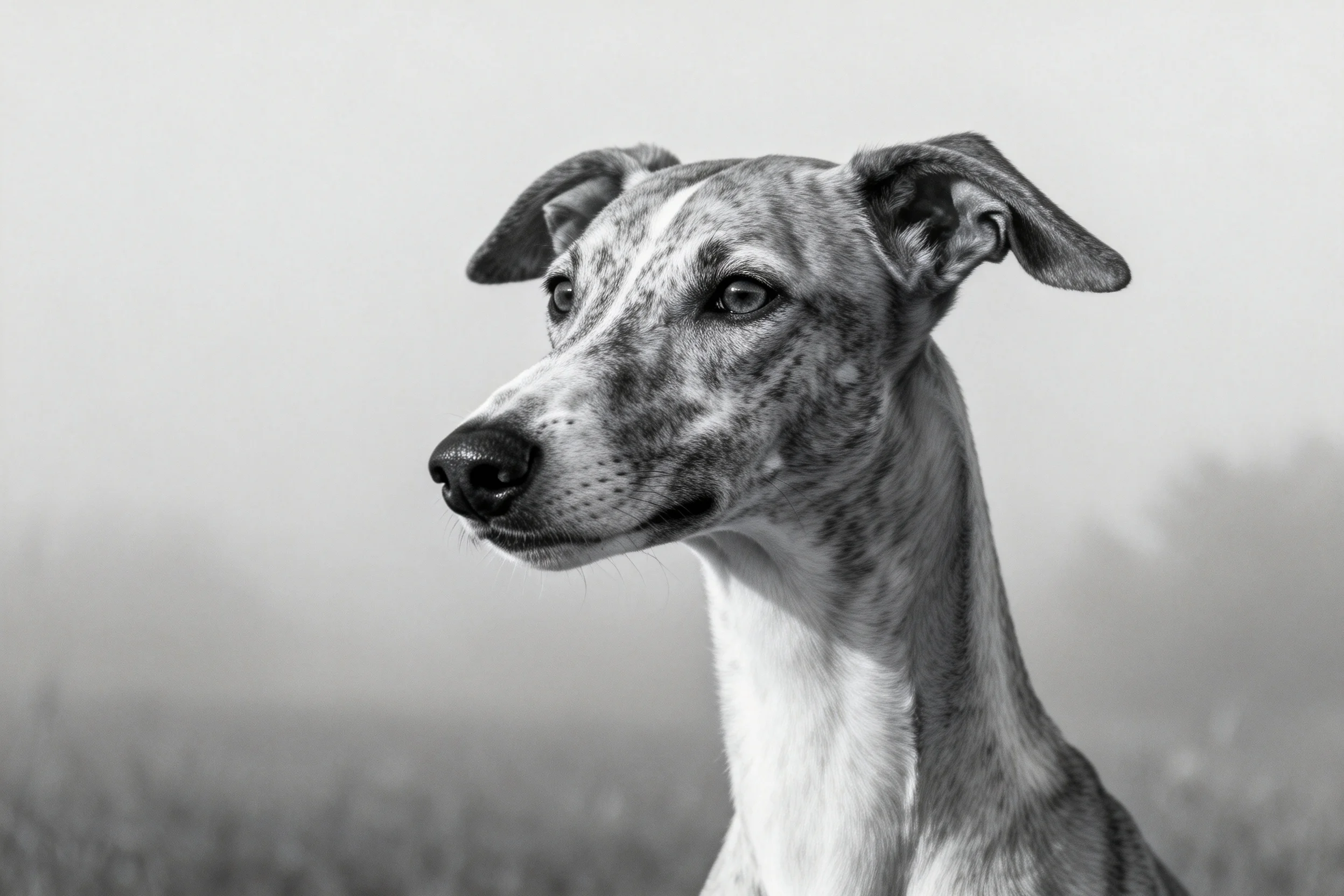 惠比特犬有着细腻斑纹皮肤,修长脖颈在朦胧雾气中显得格外优雅。