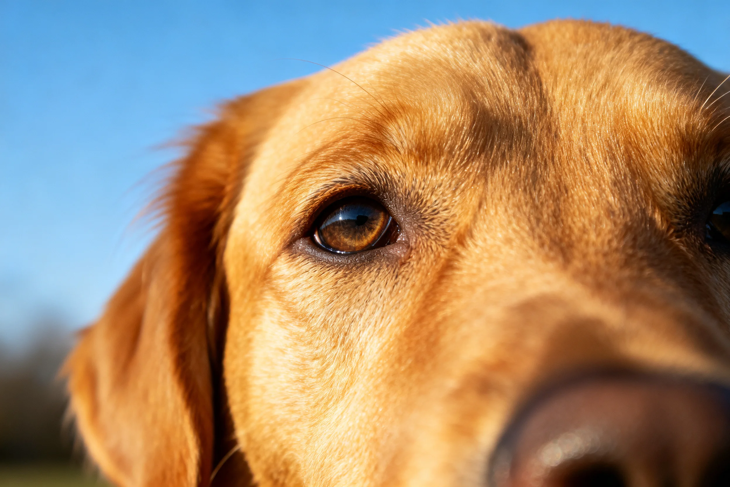 金毛猎犬眼部细节清晰,金黄色被毛在光下显得柔软有光泽。