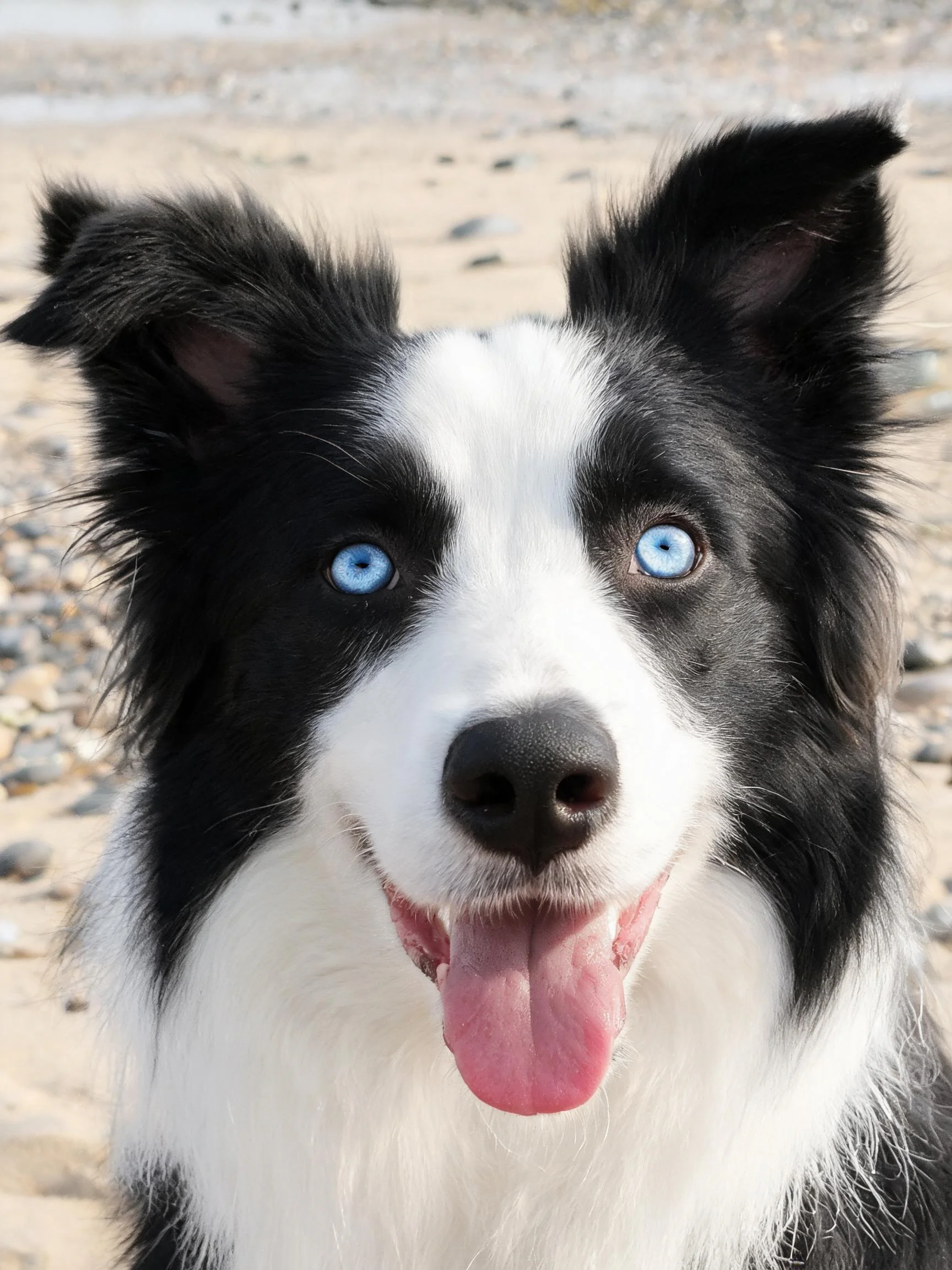 黑白边境牧羊犬拥有眼睛明亮,嘴巴张开露出粉红色舌头。