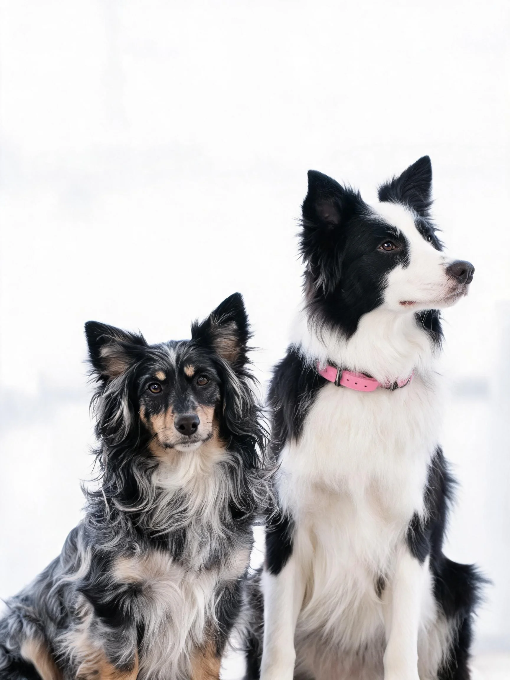 边境牧羊犬黑白相间的皮毛短而顺滑,粉色项圈清晰可见,它正专注地看向远方。
