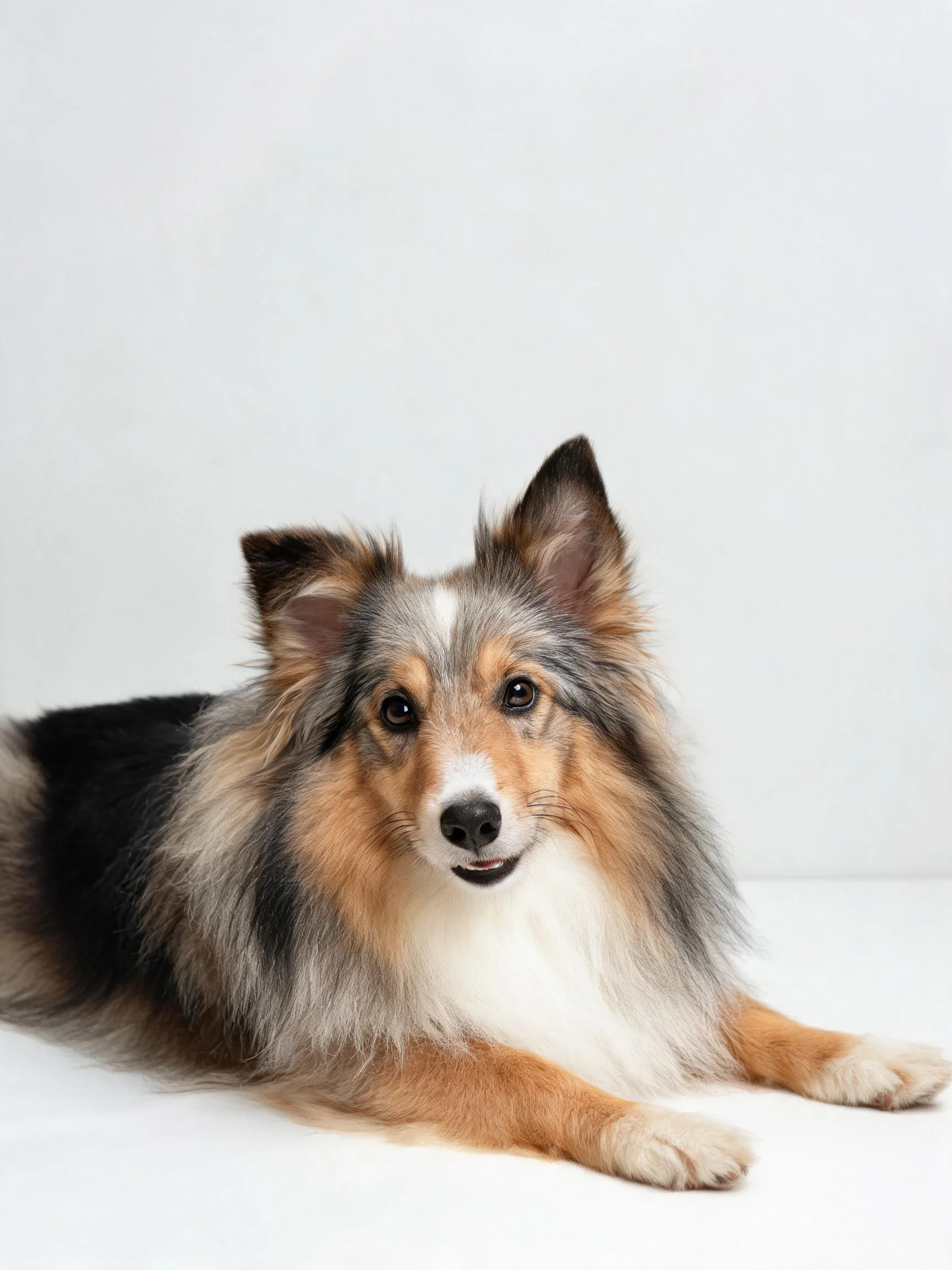 喜乐蒂牧羊犬有着蓬松的黑棕白相间的被毛,毛发柔软贴附在身体两侧。