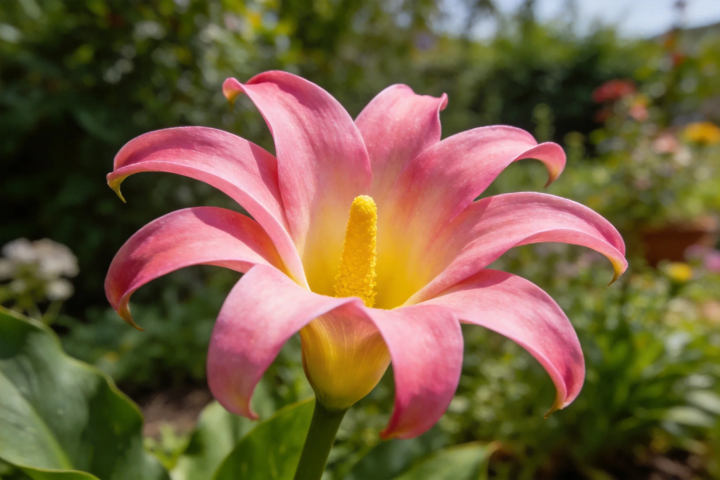 粉色花瓣与黄色花蕊的花卉,花瓣呈现出渐变色彩,花蕊结构清晰可见。